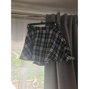 Black & White Tweed Plaid Mini Skirt